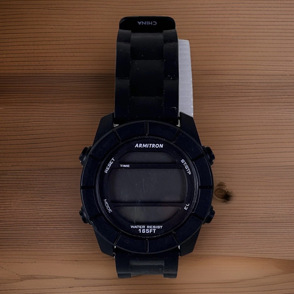 Armitron Men's Sport Digital Watch Solid Black 165FT Stopwatch *needs Battery